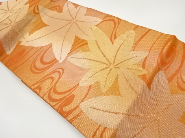 JAPANESE KIMONO / VINTAGE NAGOYA OBI FOR SUMMER / WOVEN STREAM & MAPLE LEAVES